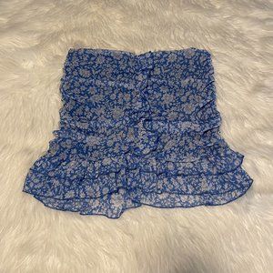 Zara Blue and White Floral Ruffle Mini Skirt